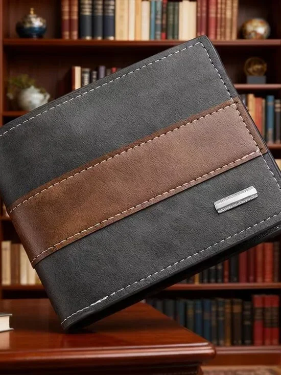 Menโs Bifold Wallet Black Brown Stripe Slim RFID Card Holder - Picture 2 of 8